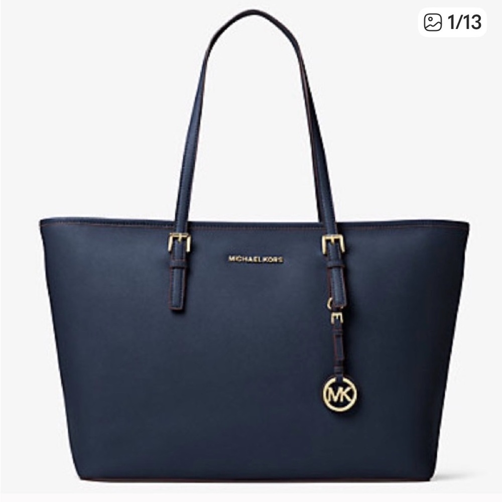 Michael Kors Large Navy Blue Tote with Gold Accents